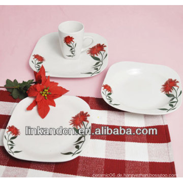 KC-00167 / keramisches rundes Abendessen-Set / roter Blumen-Design